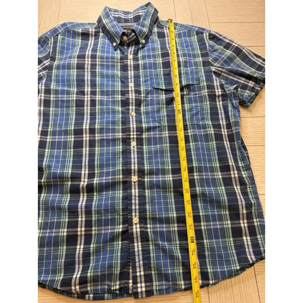 Banana Republic Men's Blue Plaid Soft Wash Short Sleeve Button Down Shirt Sz L